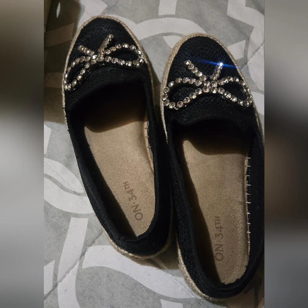 On 34th Espadrille Flats with Rhinestone Bow